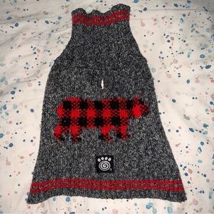 Dog sweater gray with red and black